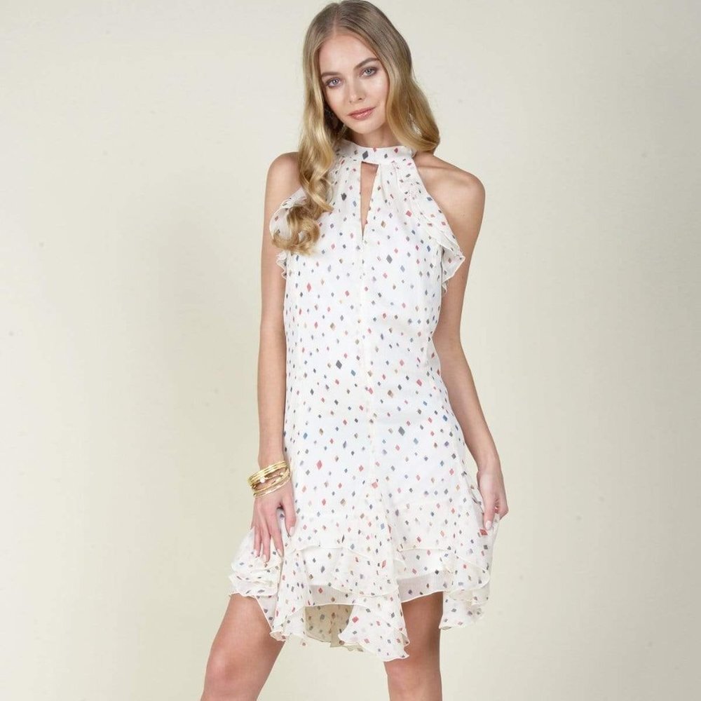 Eva Franco Halter Neckline Chiffon  Mini Dress